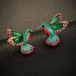 Handmade 18k plated Hummingbird Enamel Earrings